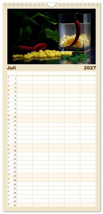 Produktbild: Familienplaner 2027 - Pasta Kreationen mit 5 Spalten (Wandkalender, 21 x 45 cm) CALVENDO