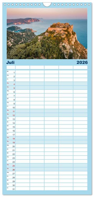 Produktbild: Familienplaner 2026 - Korfu - Gr&uuml;ne Insel im Ionischen Meer mit 5 Spalten (Wandkalender, 21 x 45 cm) CALVENDO