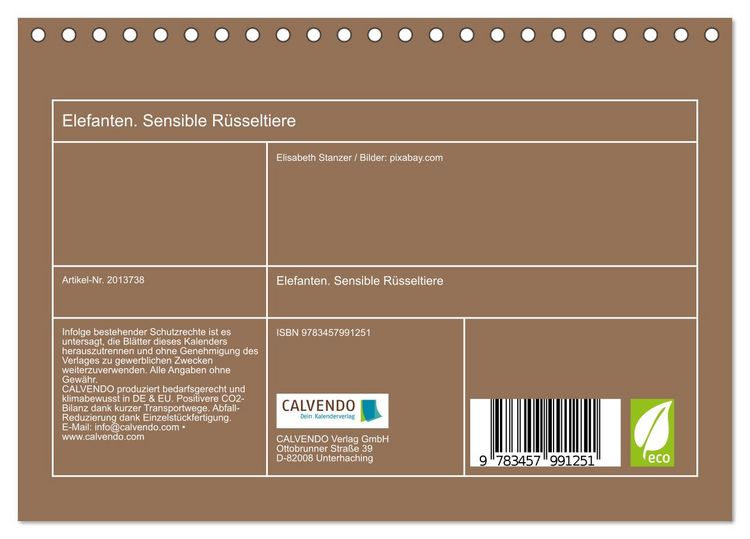 Produktbild: Elefanten. Sensible R&uuml;sseltiere (Tischkalender 2026 DIN A5 quer), CALVENDO Monatskalender