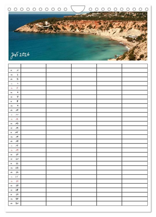 Produktbild: Ibiza / Familienplaner (Wandkalender 2026 DIN A4 hoch), CALVENDO Monatskalender