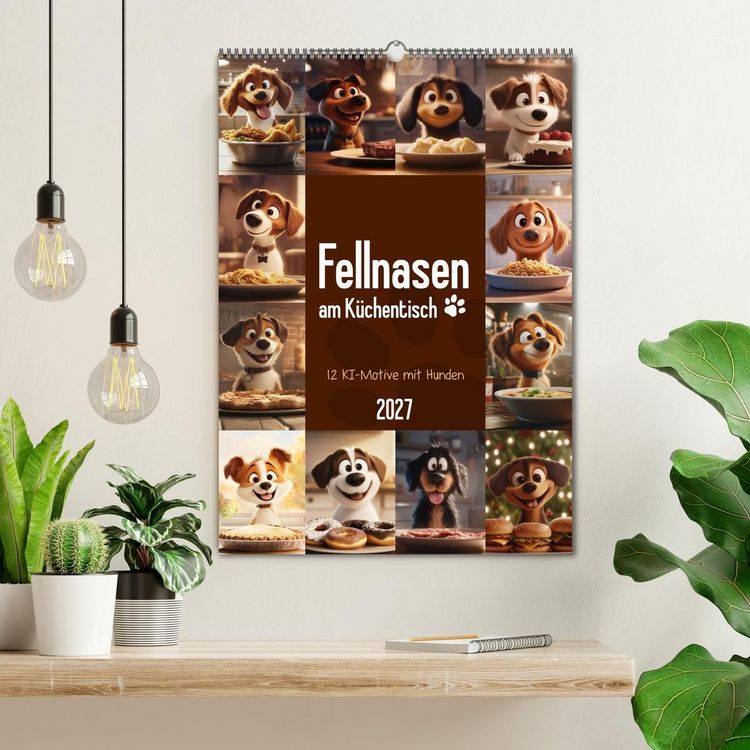 Produktbild: Fellnasen am K&uuml;chentisch - 12 KI-Motive mit Hunden (Wandkalender 2027 DIN A2 hoch), CALVENDO Monatskalender