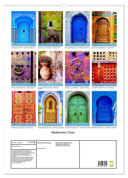 Produktbild: Mediterrane T&uuml;ren (Wandkalender 2027 DIN A2 hoch), CALVENDO Monatskalender