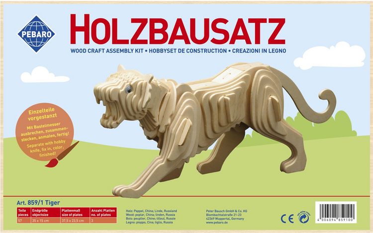 Produktbild: PEBARO 859/1 - Holzbausatz Tiger, 57 Teile, Holzkonstruktion zum Zusammenstecken