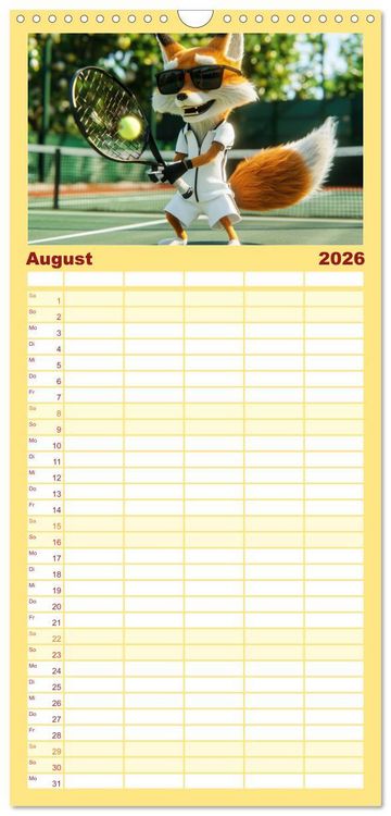 Produktbild: Familienplaner 2026 - Der tierisch lustige Tennis-Kalender mit 5 Spalten (Wandkalender, 21 x 45 cm) CALVENDO