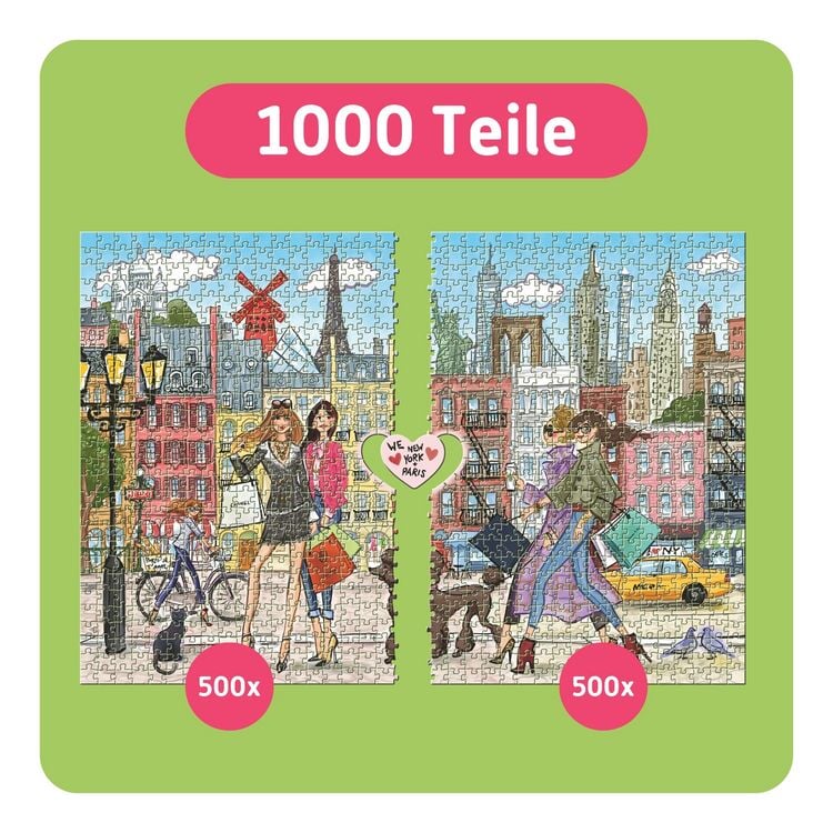 Produktbild: TEAMPUZZLE &ndash; Paris x New York &ndash; 1000 Teile &ndash; Erwachsenenpuzzle f&uuml;r zwei Personen