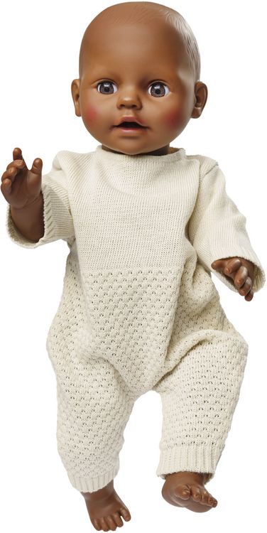 Produktbild: Puppen-Strickstrampler aus 100 % Bio-Baumwolle, ecru, Gr. 28-35 cm