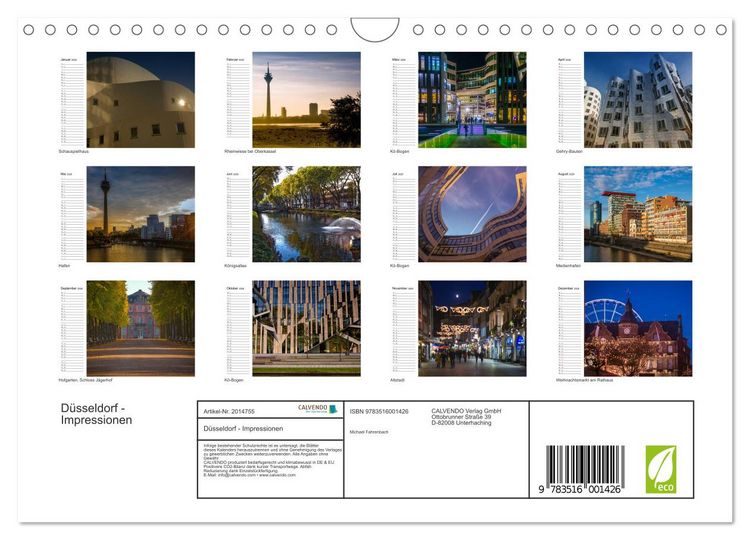 Produktbild: D&uuml;sseldorf - Impressionen (Wandkalender 2026 DIN A4 quer), CALVENDO Monatskalender