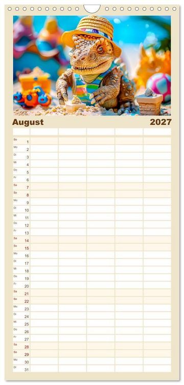 Produktbild: Familienplaner 2027 - Dinosaurier Sommer - Urzeitlich witzige Strandparty mit 5 Spalten (Wandkalender, 21 x 45 cm) CALVENDO