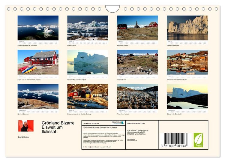 Produktbild: Gr&ouml;nland Bizarre Eiswelt um Ilulissat (Wandkalender 2026 DIN A4 quer), CALVENDO Monatskalender