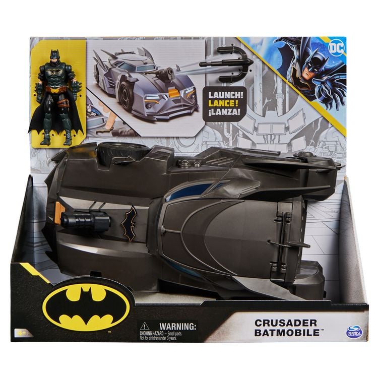 Produktbild: DC Comics Batman Offroad Batmobile mit Fanghaken-Katapult und Gitter-Zelle im Heck, inkl. 10-cm Batman Figur, f&uuml;r Superheldenfans ab 4 Jahren