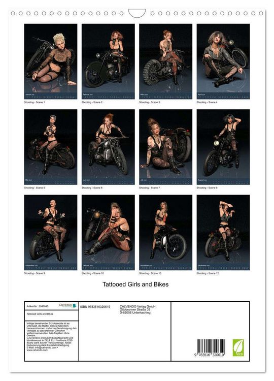 Produktbild: Tattooed Girls and Bikes (Wandkalender 2026 DIN A3 hoch), CALVENDO Monatskalender