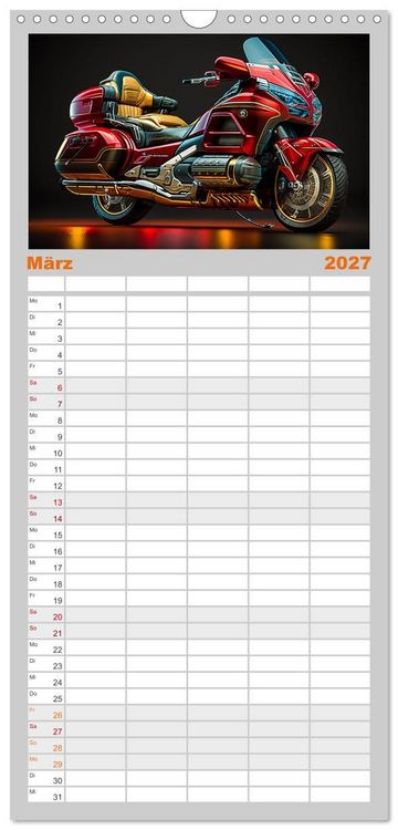 Produktbild: Familienplaner 2027 - Motorrad illusionen mit 5 Spalten (Wandkalender, 21 x 45 cm) CALVENDO