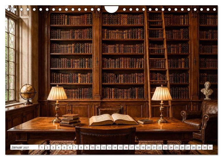 Produktbild: Zwischen Holz und Seiten - Vintage Bibliotheken (Wandkalender 2027 DIN A4 quer), CALVENDO Monatskalender