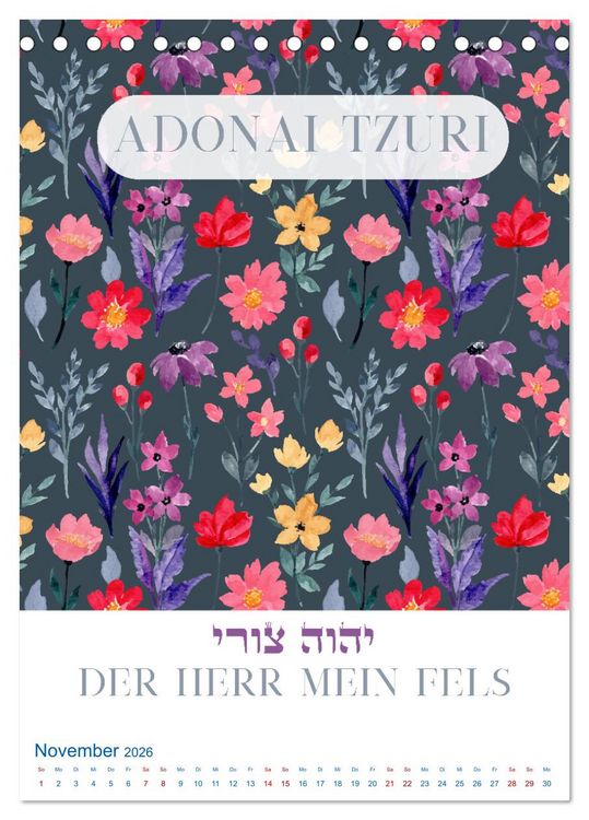 Produktbild: Hebr&auml;ische Namen Gottes aus der Torah (Tischkalender 2026 DIN A5 hoch), CALVENDO Monatskalender