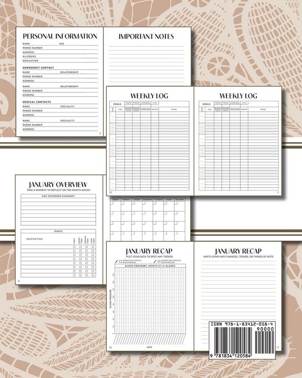 Produktbild: XL Large Print 1-Year Blood Pressure Tracker (Beige Lace)