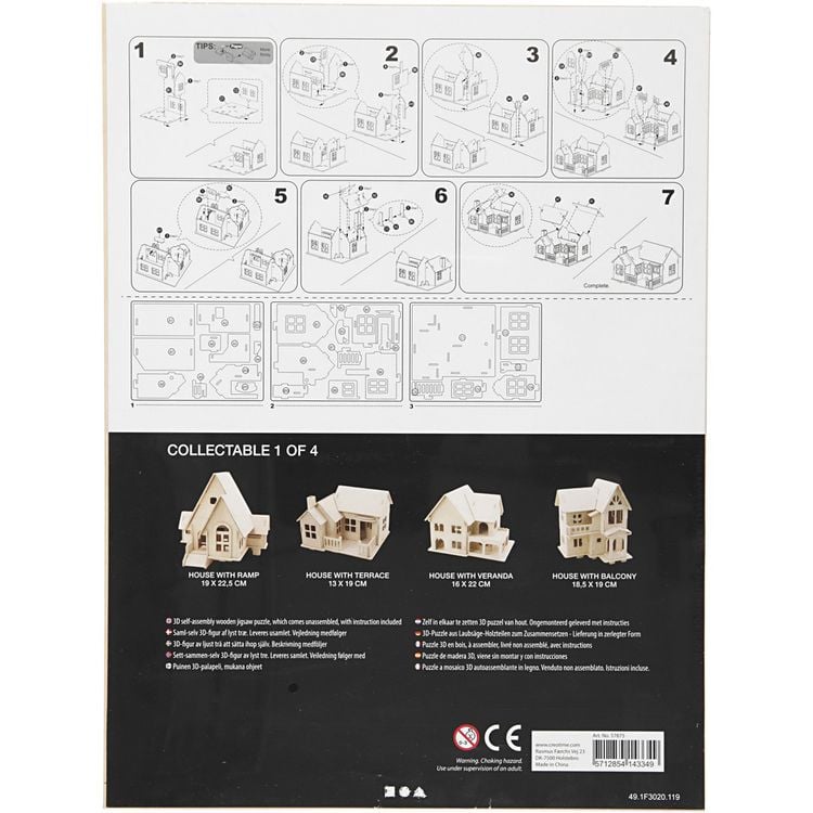 Produktbild: Creativ Company 3D-Figuren zum Zusammensetzen, Haus mit Terrasse, Gr&ouml;&szlig;e 19x17,5x15, 1 Stk