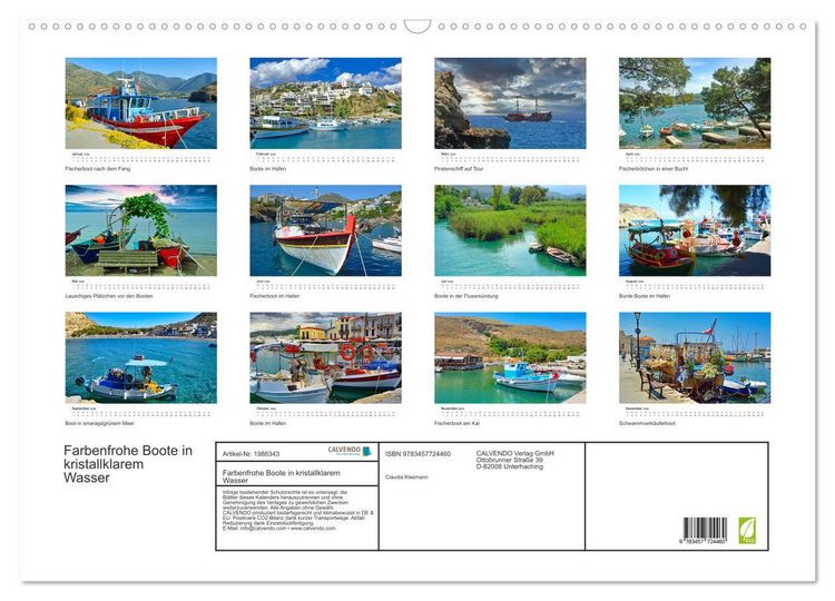 Produktbild: Farbenfrohe Boote in kristallklarem Wasser (Wandkalender 2026 DIN A2 quer), CALVENDO Monatskalender