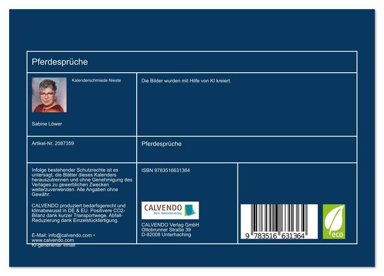 Produktbild: Pferdespr&uuml;che (Tischkalender 2026 DIN A5 quer), CALVENDO Monatskalender