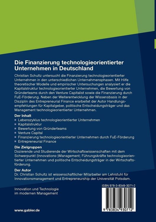 Produktbild: Die Finanzierung technologieorientierter Unternehmen in Deutschland