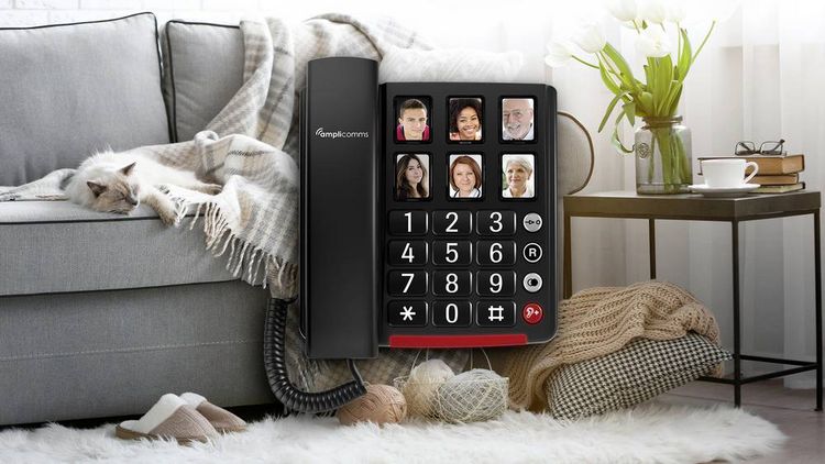 Produktbild: Amplicomms BigTel 40 Schnurgebundenes Seniorentelefon Foto-Tasten, f&uuml;r H&ouml;rger&auml;te kompatibel, Wahlwiederholung LED-Display Schwarz