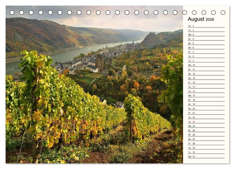 Produktbild: Der Rhein. Oberes Mittelrheintal von Bingen bis Koblenz (Tischkalender 2026 DIN A5 quer), CALVENDO Monatskalender