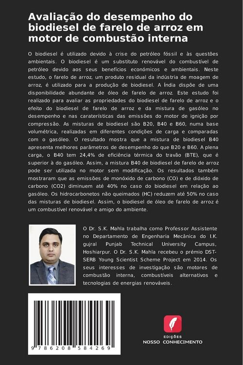 Produktbild: Avalia&ccedil;&atilde;o do desempenho do biodiesel de farelo de arroz em motor de combust&atilde;o interna