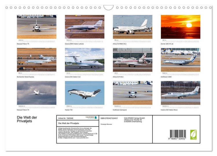 Produktbild: Die Welt der Privatjets (Wandkalender 2026 DIN A3 quer), CALVENDO Monatskalender