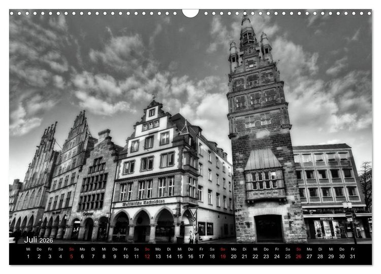Produktbild: M&uuml;nster in schwarz-wei&szlig; gesehen (Wandkalender 2026 DIN A3 quer), CALVENDO Monatskalender