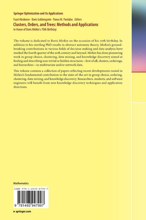 Produktbild: Clusters, Orders, and Trees: Methods and Applications