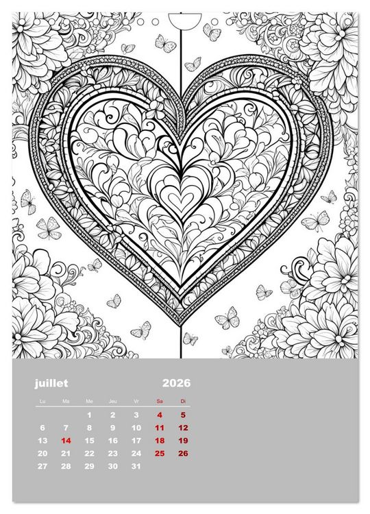 Produktbild: Coloriage (Calendrier mural 2026 DIN A4 horizontal), CALVENDO calendrier mensuel