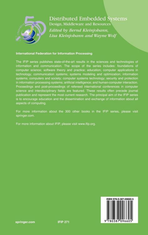 Produktbild: Distributed Embedded Systems: Design, Middleware and Resources