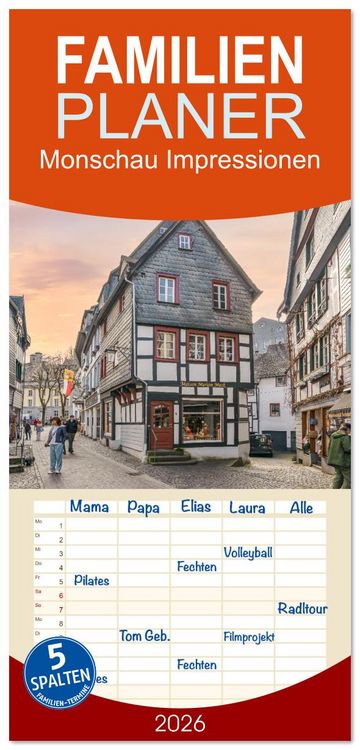 Produktbild: Familienplaner 2026 - Monschau Impressionen mit 5 Spalten (Wandkalender, 21 x 45 cm) CALVENDO