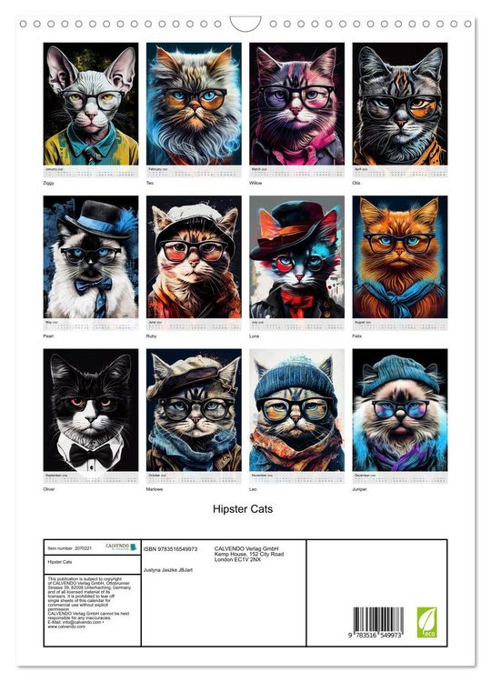 Produktbild: Hipster Cats (Wall Calendar 2026 DIN A3 portrait), CALVENDO 12 Month Wall Calendar