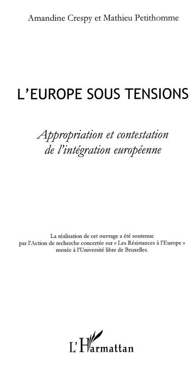 Produktbild: L'europe sous tensions - appropriation et contestation de l'