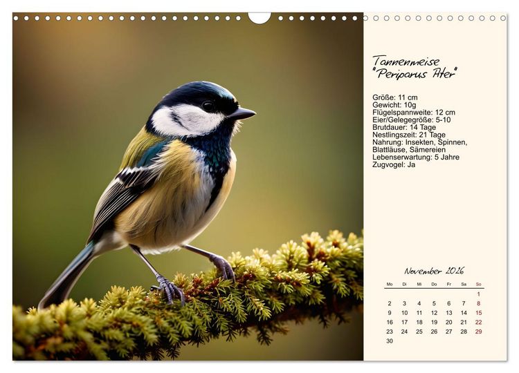 Produktbild: Meisen richtig erkennen (Wandkalender 2026 DIN A3 quer), CALVENDO Monatskalender