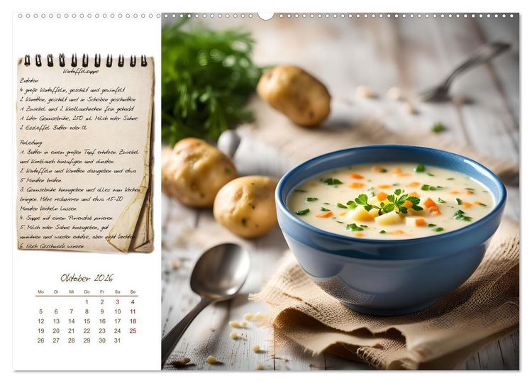 Produktbild: Kartoffelzeit - Zw&ouml;lf klassische KI Kartoffelgerichte mit Rezept (Wandkalender 2026 DIN A2 quer), CALVENDO Monatskalender