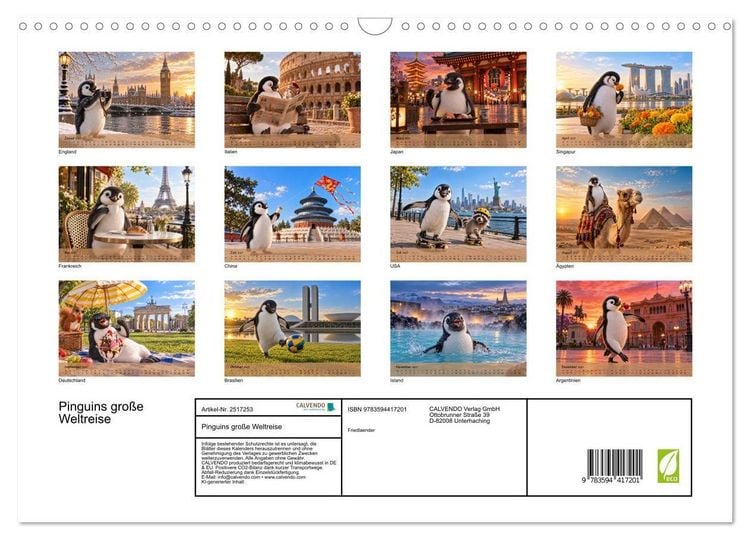 Produktbild: Pinguins gro&szlig;e Weltreise (Wandkalender 2027 DIN A3 quer), CALVENDO Monatskalender