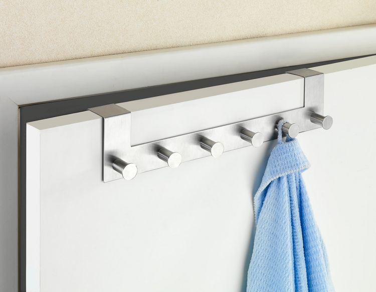Produktbild: T&uuml;rgarderobe Edelstahl Mod. Celano 4 cm, 6 Haken, f&uuml;r T&uuml;rfalzst&auml;rken bis 4 cm