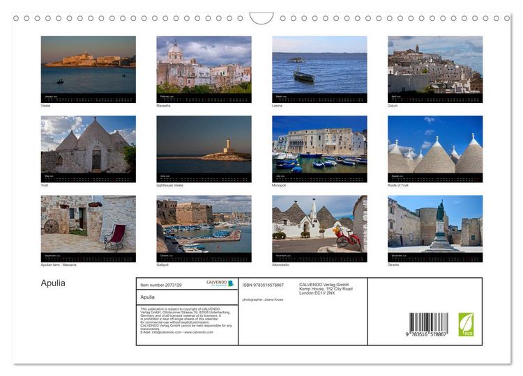 Produktbild: Apulia (Wall Calendar 2026 DIN A3 landscape), CALVENDO 12 Month Wall Calendar