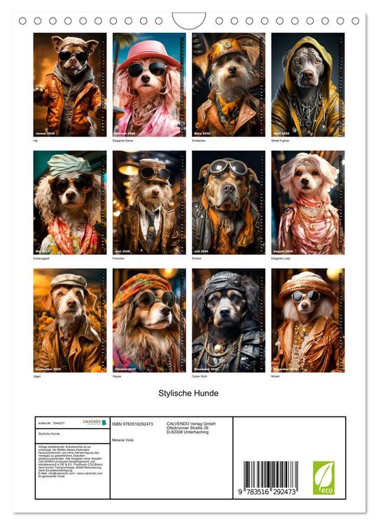 Produktbild: Stylische Hunde (Wandkalender 2026 DIN A4 hoch), CALVENDO Monatskalender