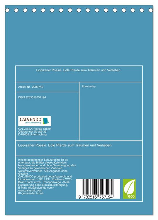 Produktbild: Lippizaner Poesie. Edle Pferde zum Tr&auml;umen und Verlieben (Tischkalender 2027 DIN A5 hoch), CALVENDO Monatskalender