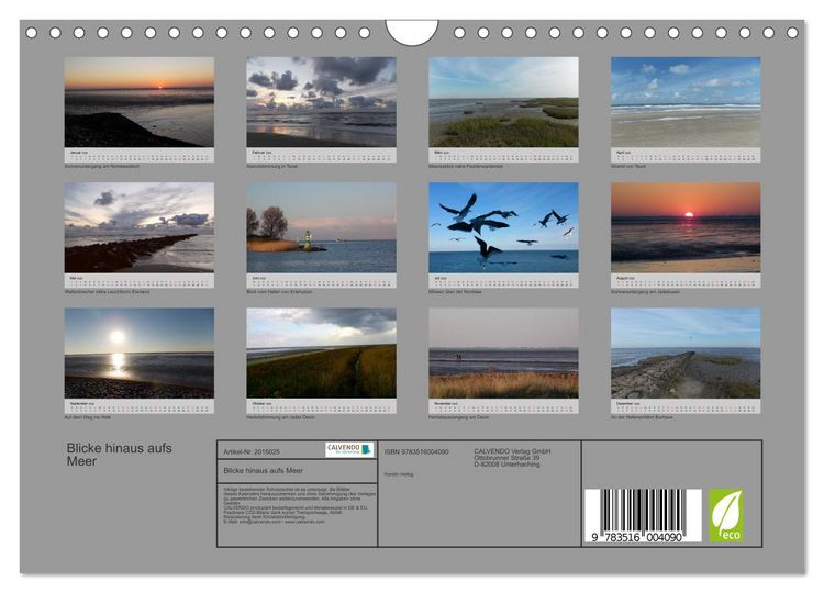 Produktbild: Blicke hinaus aufs Meer (Wandkalender 2026 DIN A4 quer), CALVENDO Monatskalender