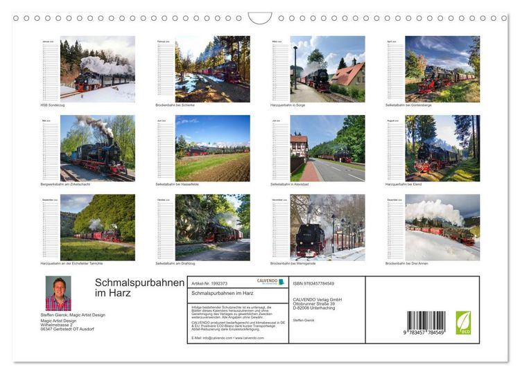 Produktbild: Schmalspurbahnen im Harz (Wandkalender 2026 DIN A3 quer), CALVENDO Monatskalender