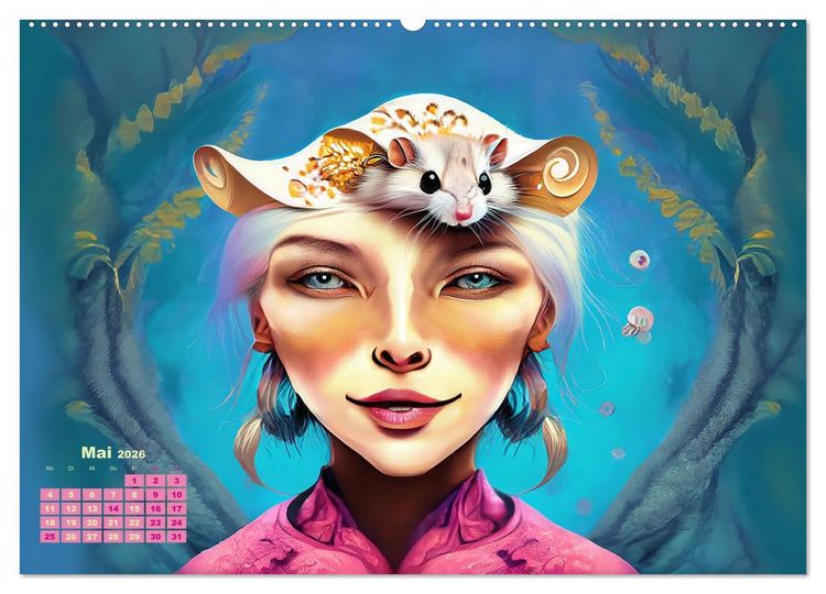 Produktbild: Fantasy Tier Frauen Portraits (Wandkalender 2026 DIN A2 quer), CALVENDO Monatskalender