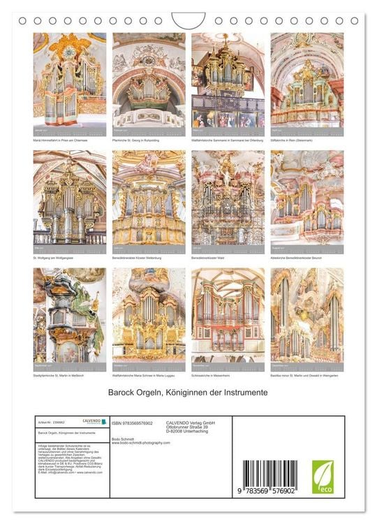 Produktbild: Barock Orgeln, K&ouml;niginnen der Instrumente (Wandkalender 2027 DIN A4 hoch), CALVENDO Monatskalender
