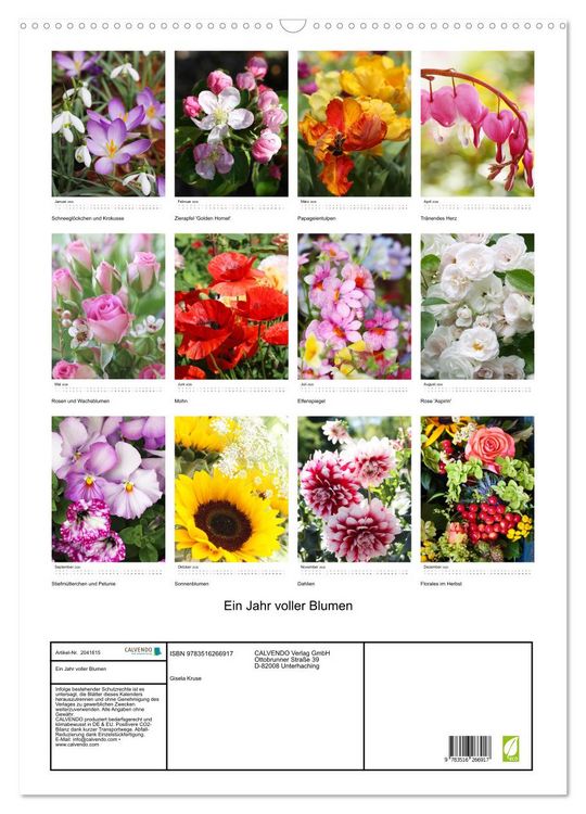Produktbild: Ein Jahr voller Blumen (Wandkalender 2026 DIN A2 hoch), CALVENDO Monatskalender