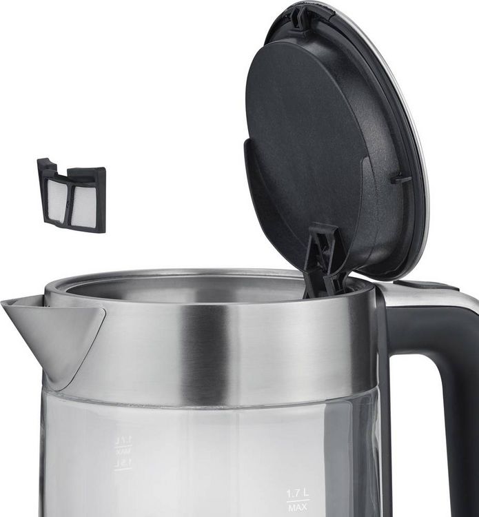 Produktbild: Severin WK 3420 Wasserkocher kabelgebunden Glas, Edelstahl (geb&uuml;rstet), Schwarz Fassungsverm&ouml;gen: 1.7 l