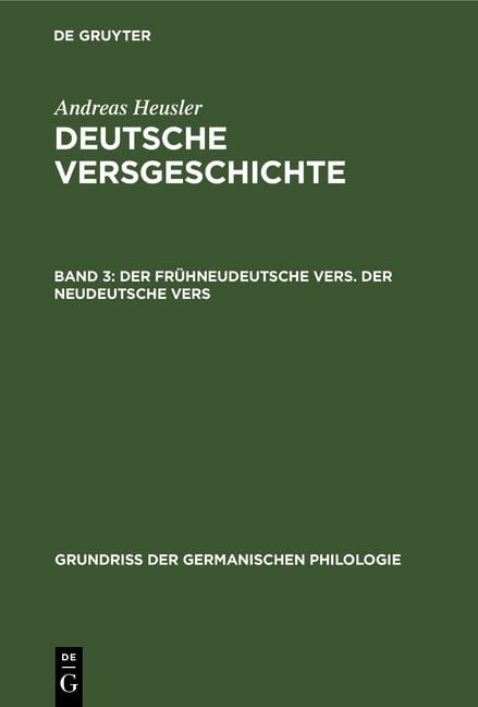 Produktbild: Der fr&uuml;hneudeutsche Vers. Der neudeutsche Vers