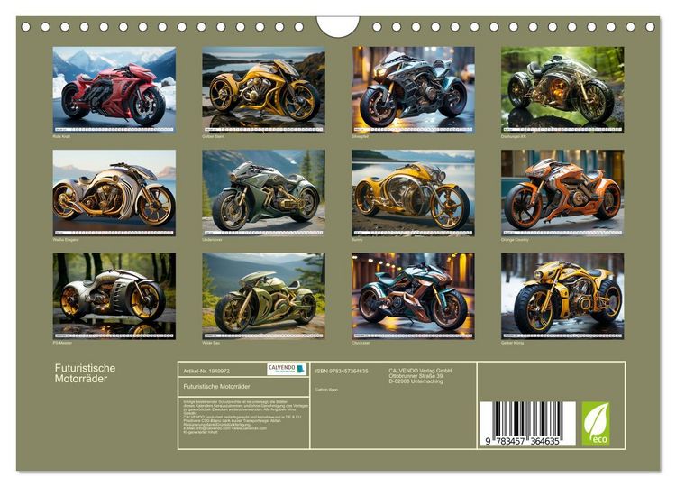Produktbild: Futuristische Motorr&auml;der (Wandkalender 2026 DIN A4 quer), CALVENDO Monatskalender