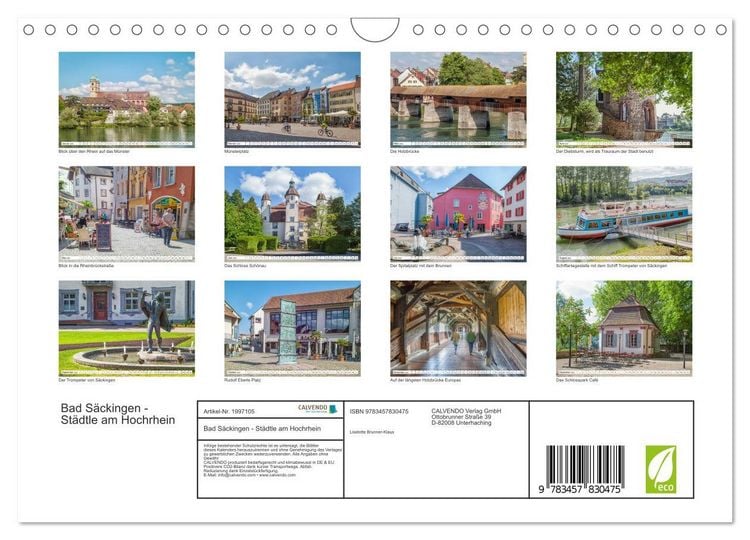 Produktbild: Bad S&auml;ckingen - St&auml;dtle am Hochrhein (Wandkalender 2026 DIN A4 quer), CALVENDO Monatskalender